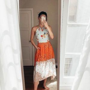 Midi Halter dress with back tie and pockets